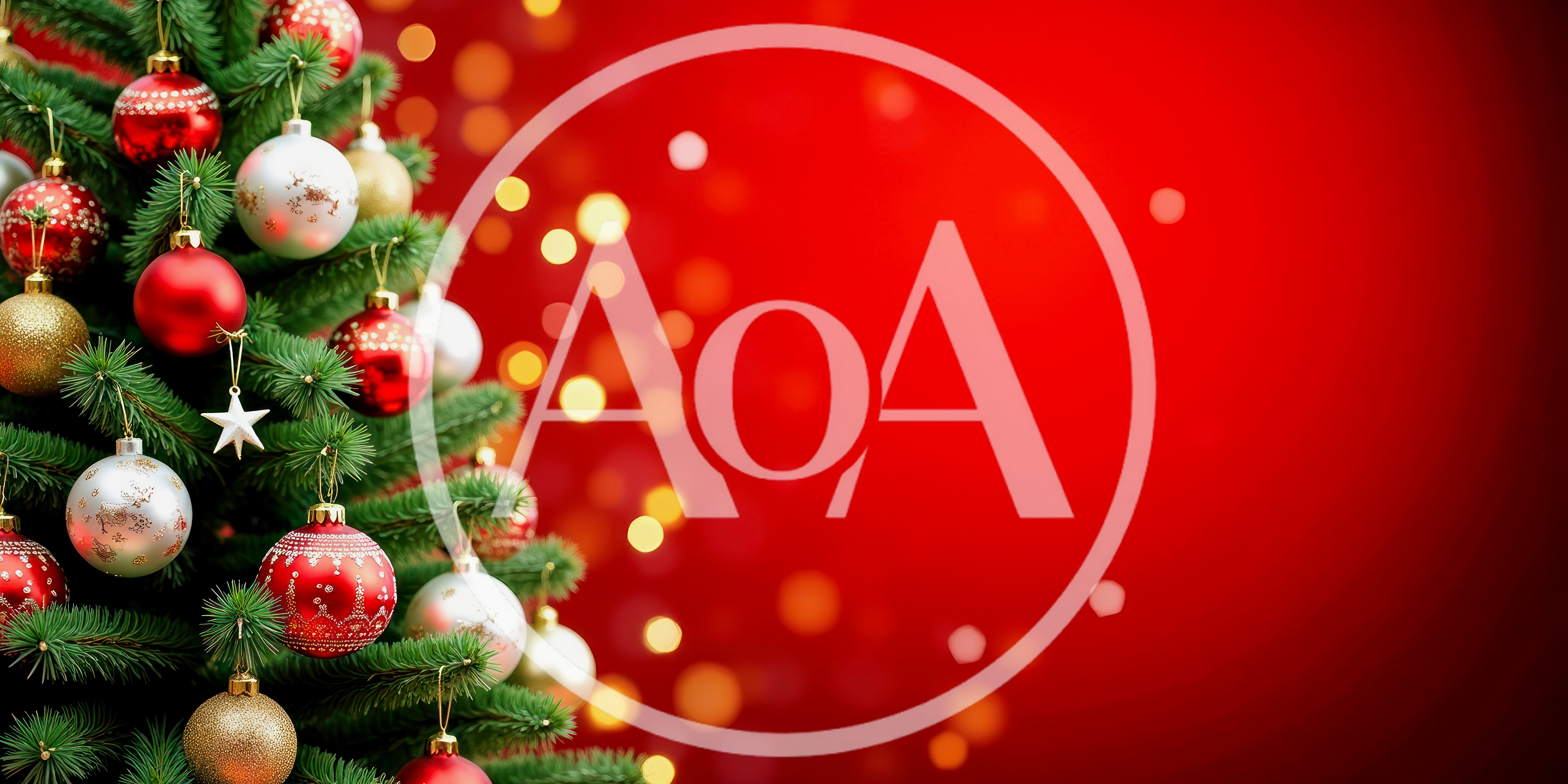 Christmas Tree Decorated With Ornaments Against Red Background