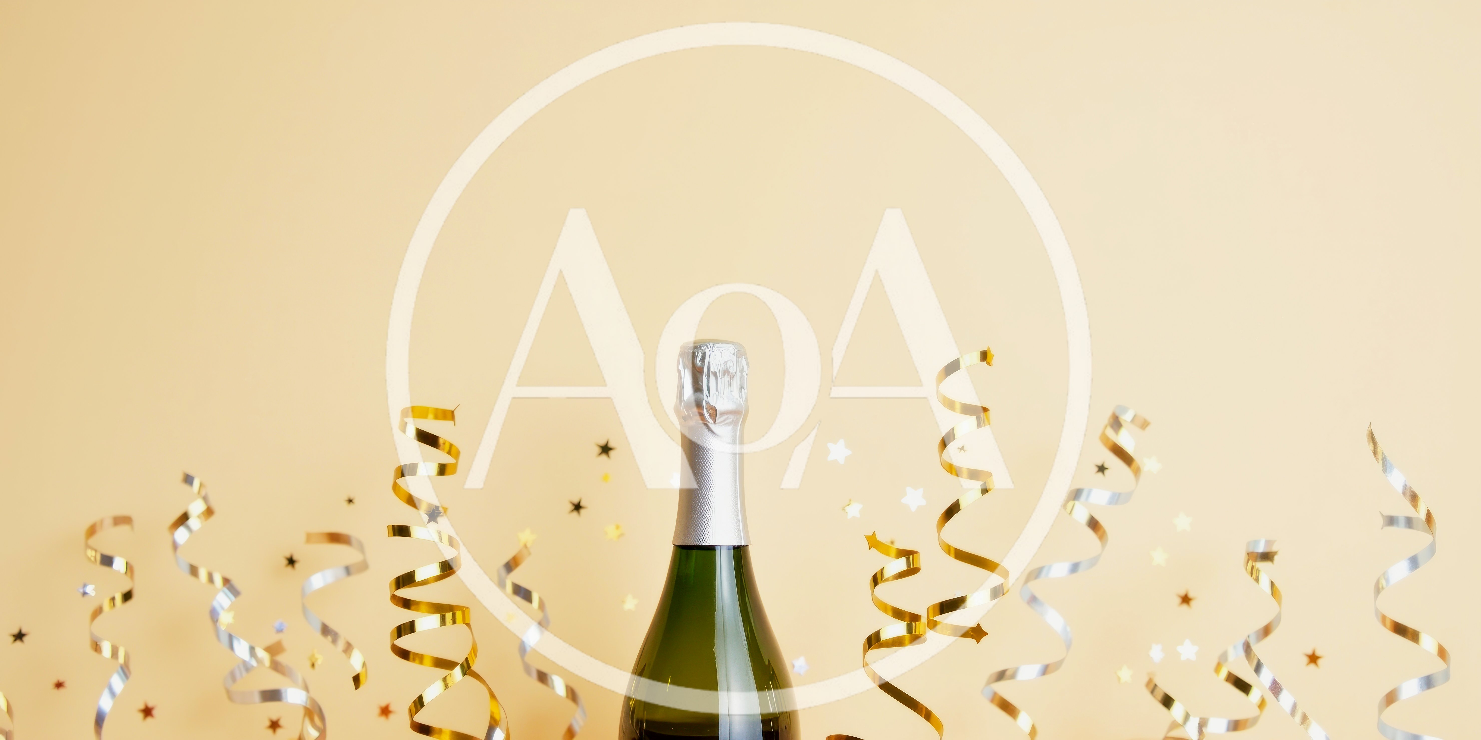 Champagne Bottle With Gold And Silver Party Streamers
