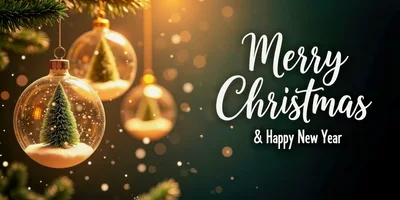 Christmas Ornaments With Miniature Trees And Bokeh Background
