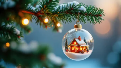 Christmas Ornament With Miniature House Scene