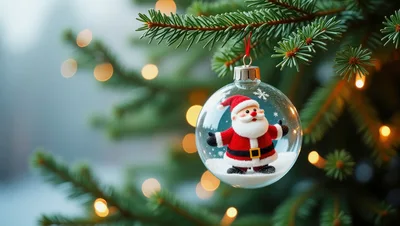 Santa Claus Figurine Inside A Clear Christmas Ornament