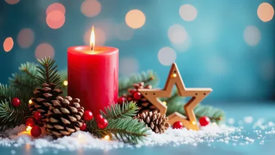 Christmas Candle Decoration With Pine Cones And Star