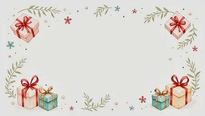 Watercolor Christmas Gift Boxes Border Frame