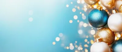 Christmas Ornaments Against A Blurred Blue Background