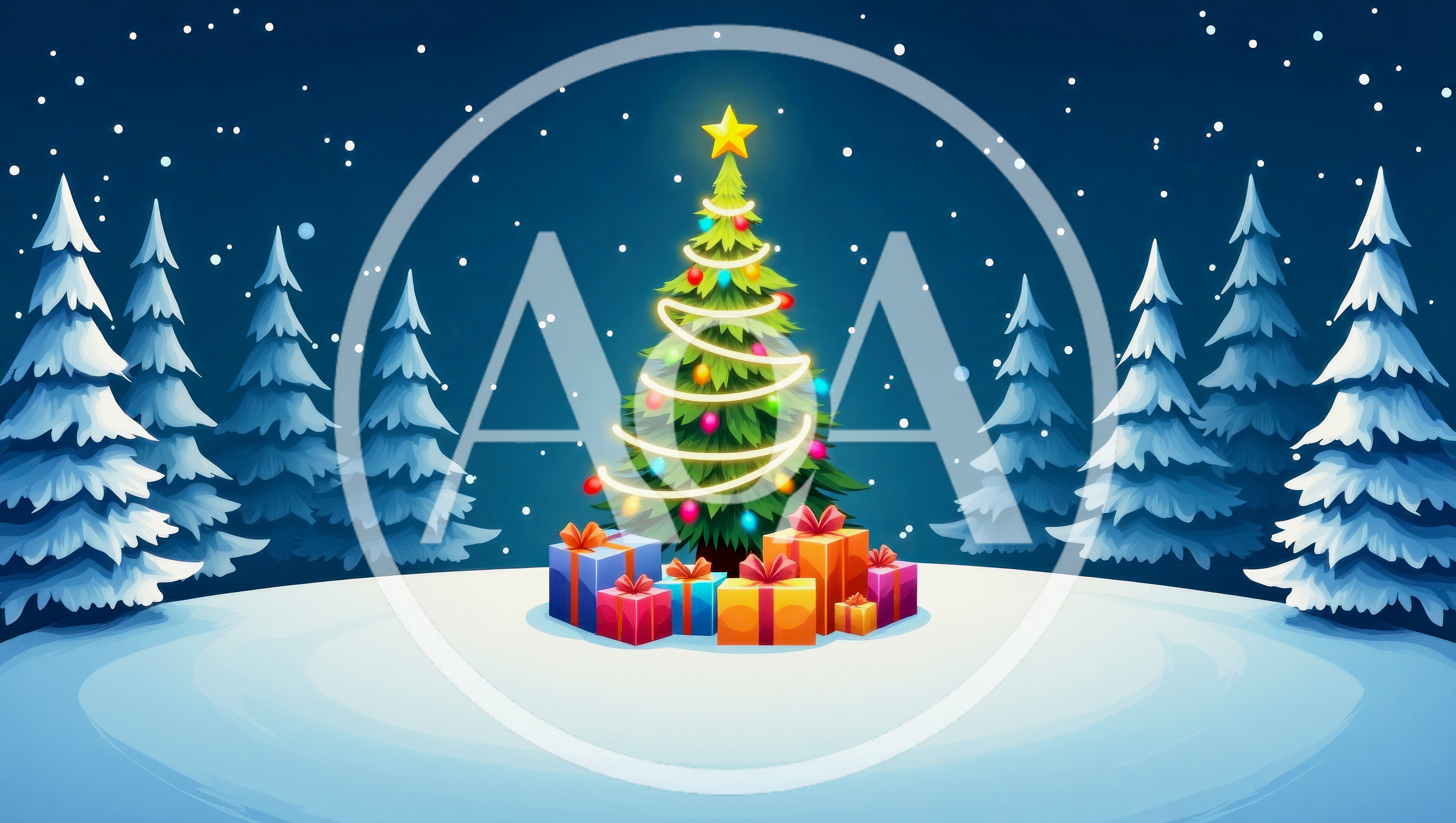 Christmas Tree With Gifts In Snowy Forest