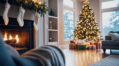 Cozy Living Room Decorated For Christmas Holidays
