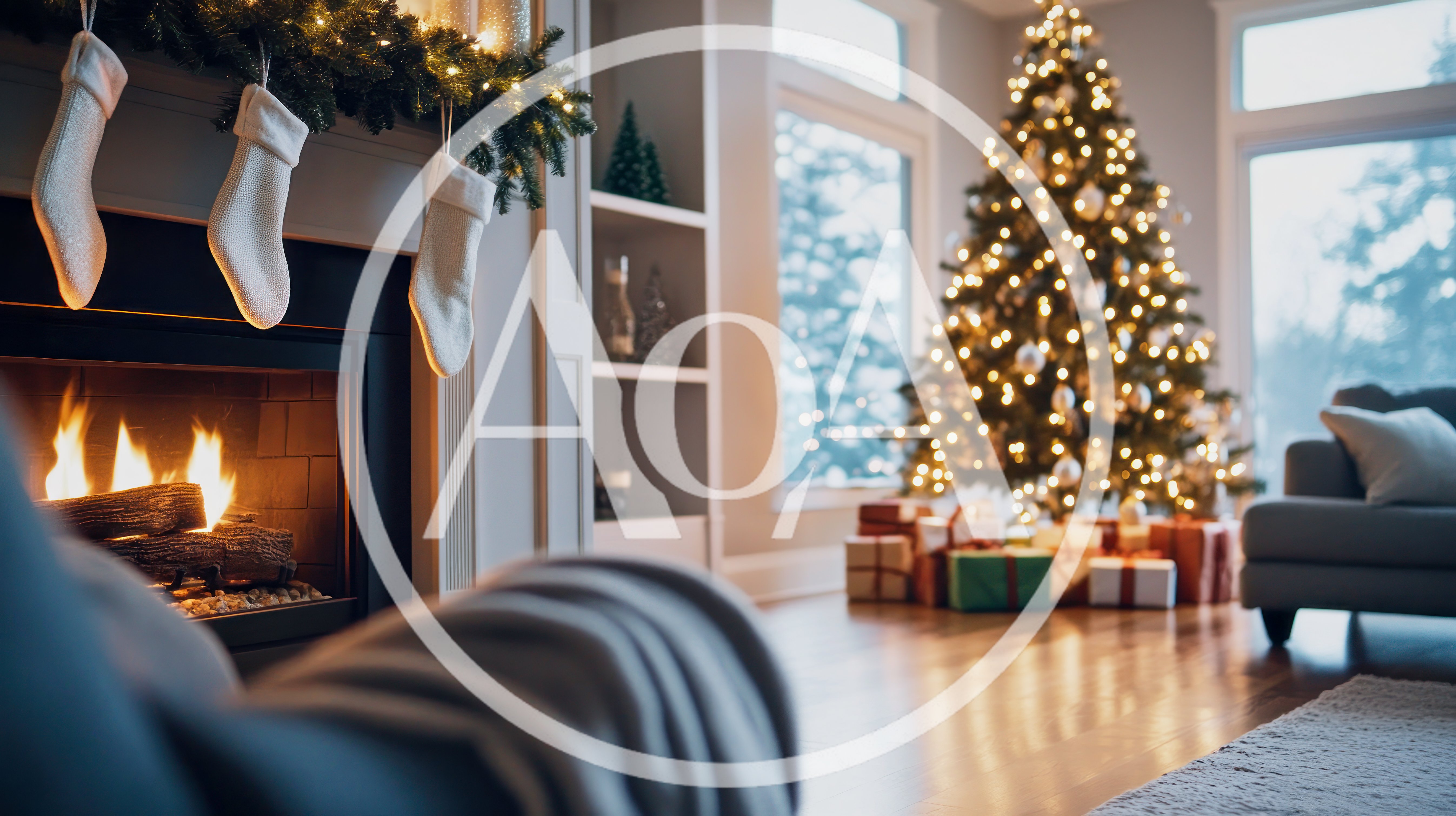 Cozy Living Room Decorated For Christmas Holidays