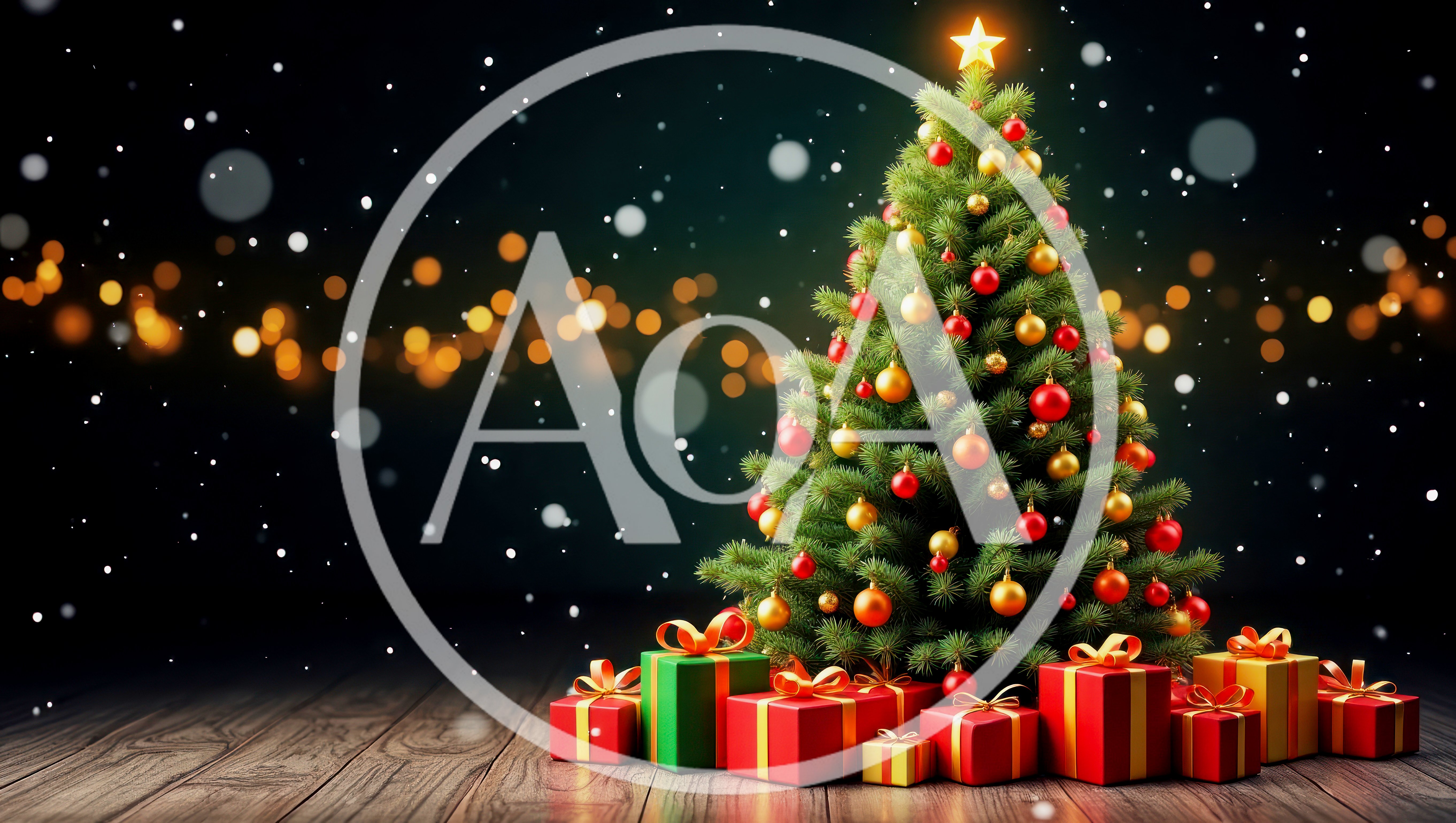Decorated Christmas Tree With Wrapped Gifts On Wooden Floor