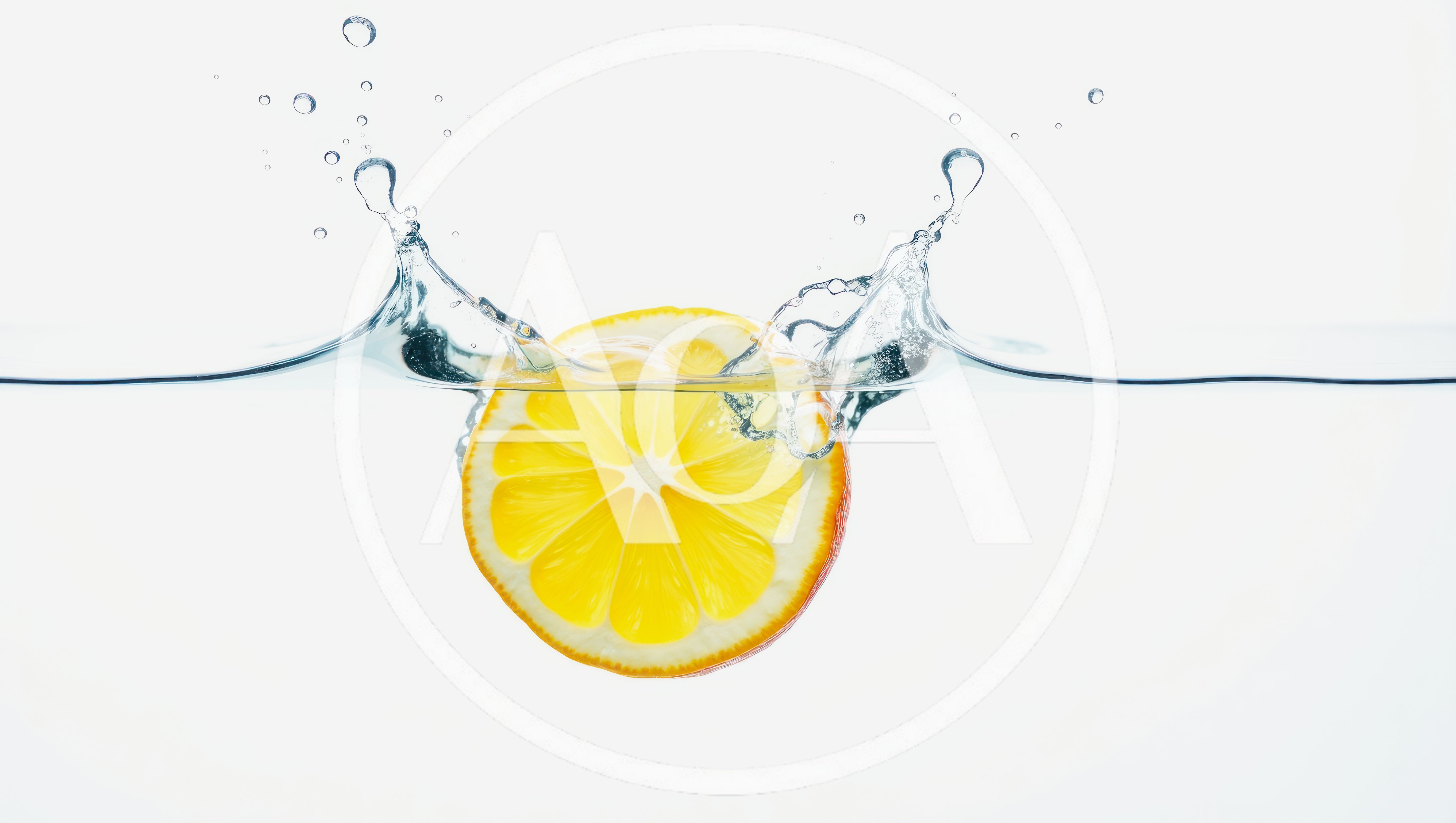 Lemon Slice Dropping Into Clear Water With Splash