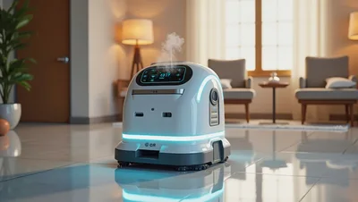 Modern Robotic Humidifier Operating In A Living Room