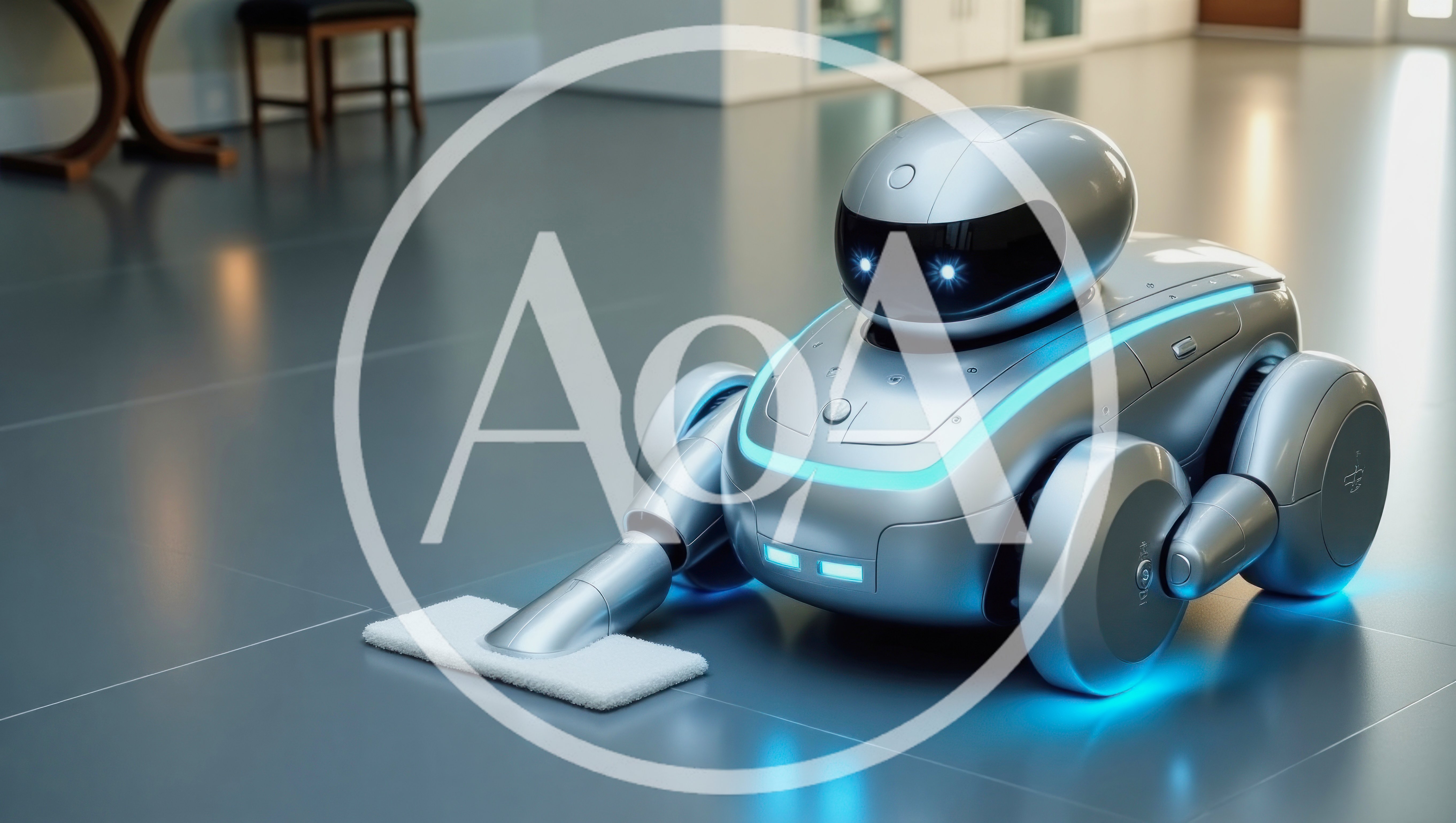 Futuristic Silver Cleaning Robot Polishing Floor