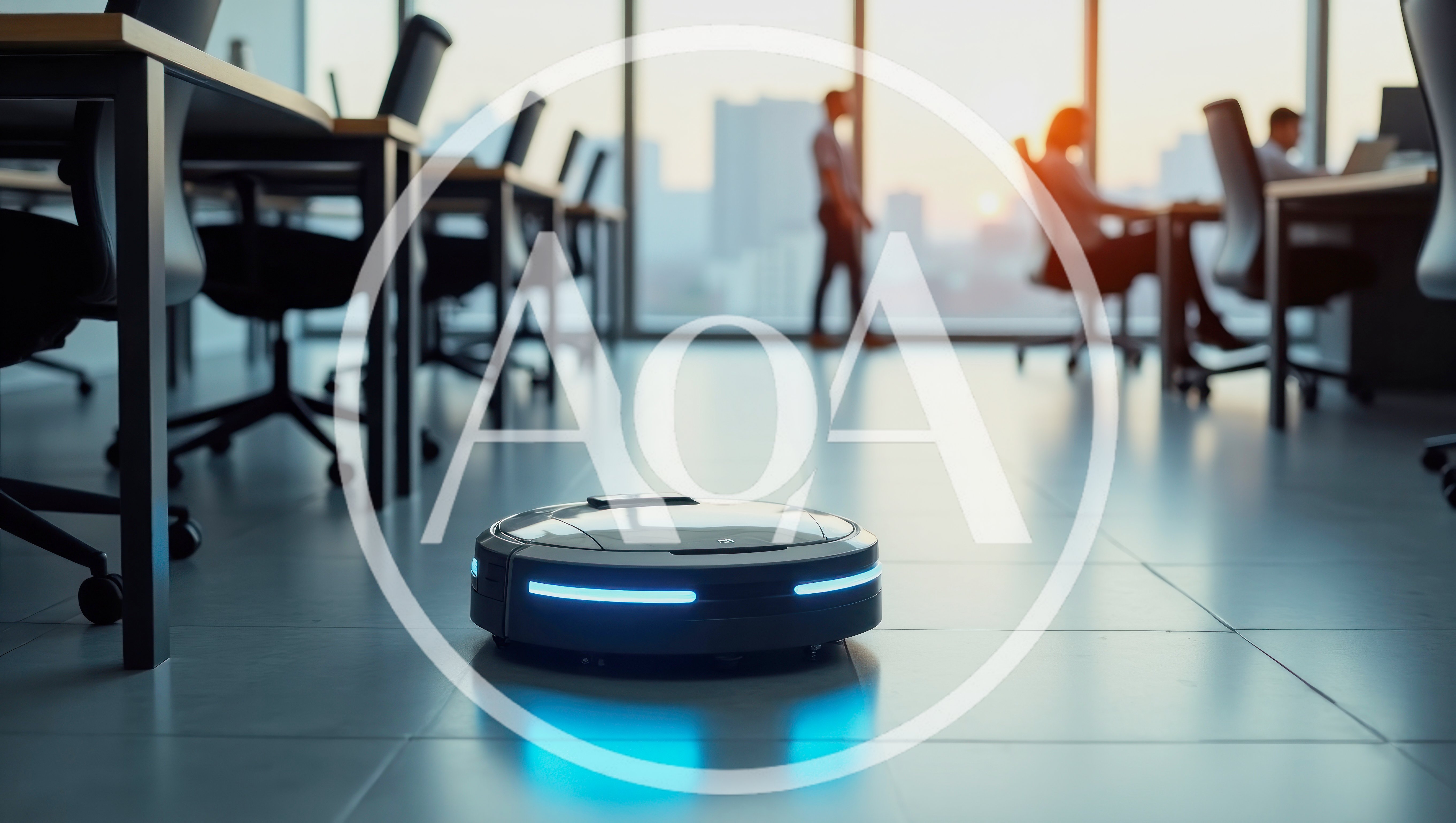 Robot Vacuum Cleaner Operating in Modern Office Space