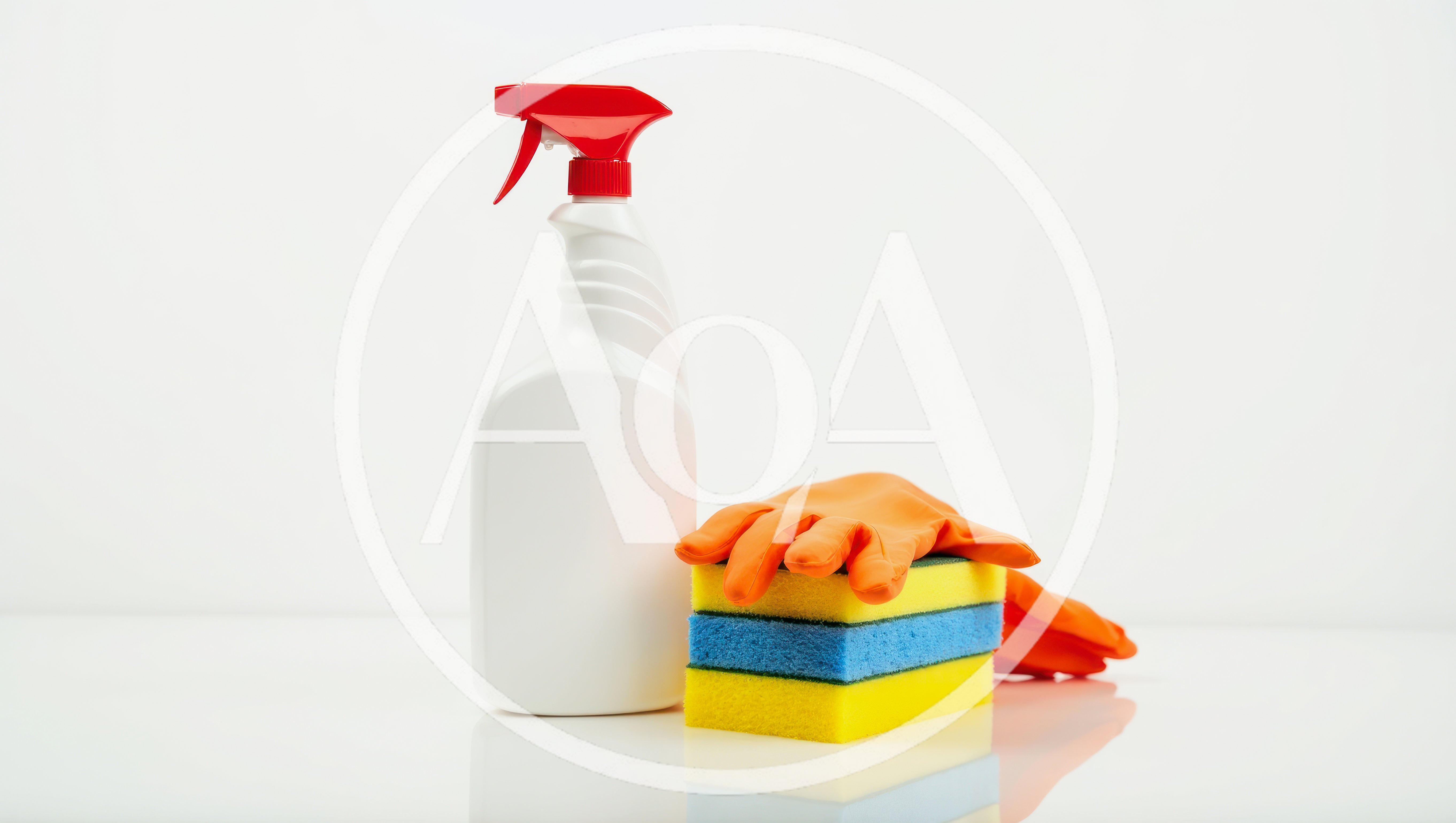 Cleaning Supplies with Spray Bottle Sponges and Gloves