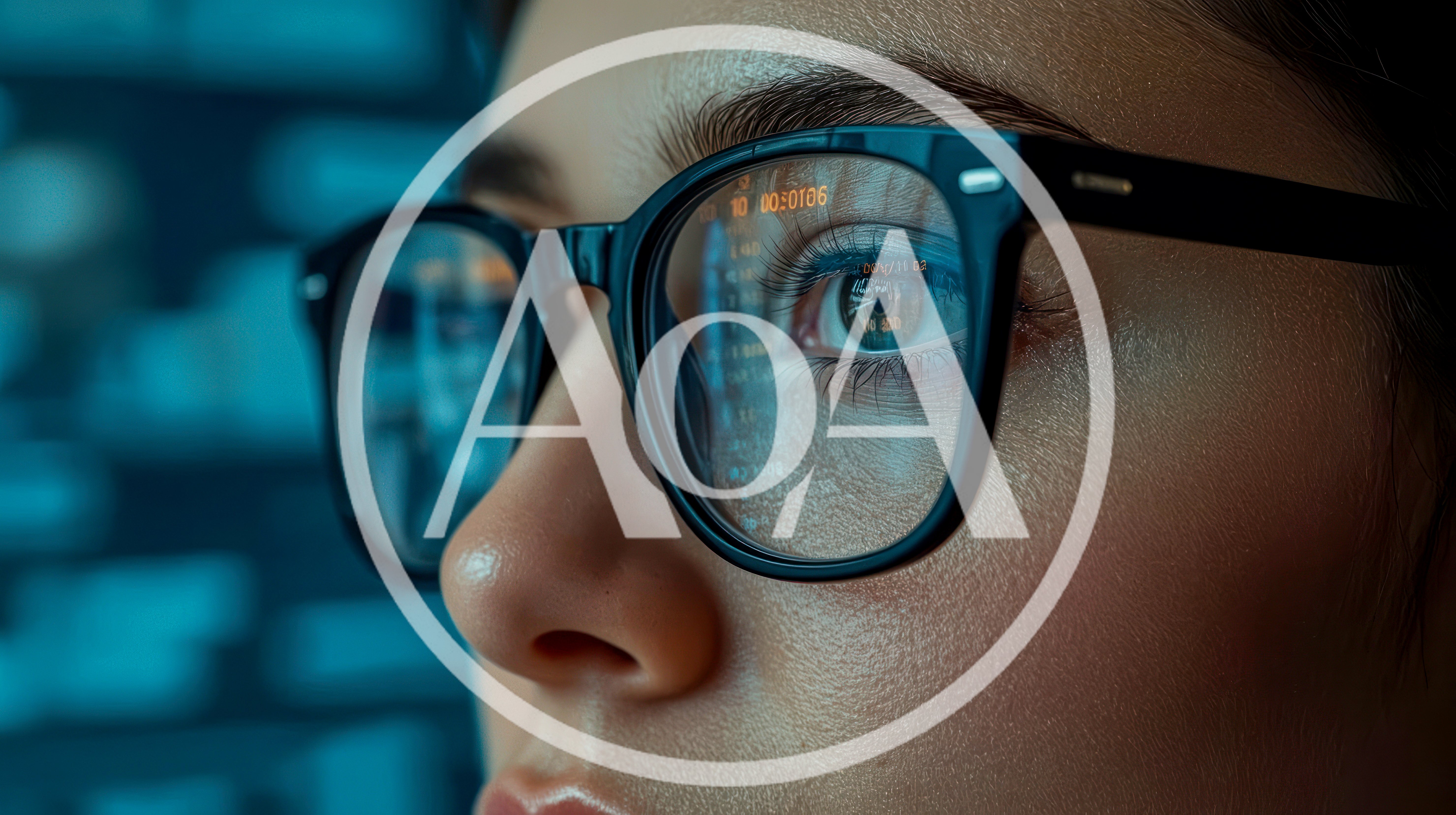 Close Up Of Woman Wearing Glasses Looking At Code