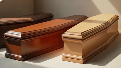 Three Wooden Caskets Arranged In A Row