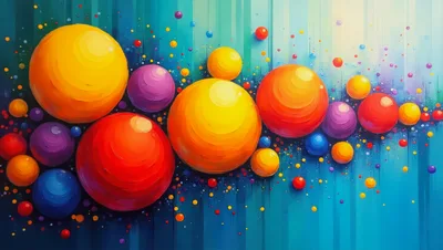 Abstract Painting Of Colorful Spheres On Blue Background