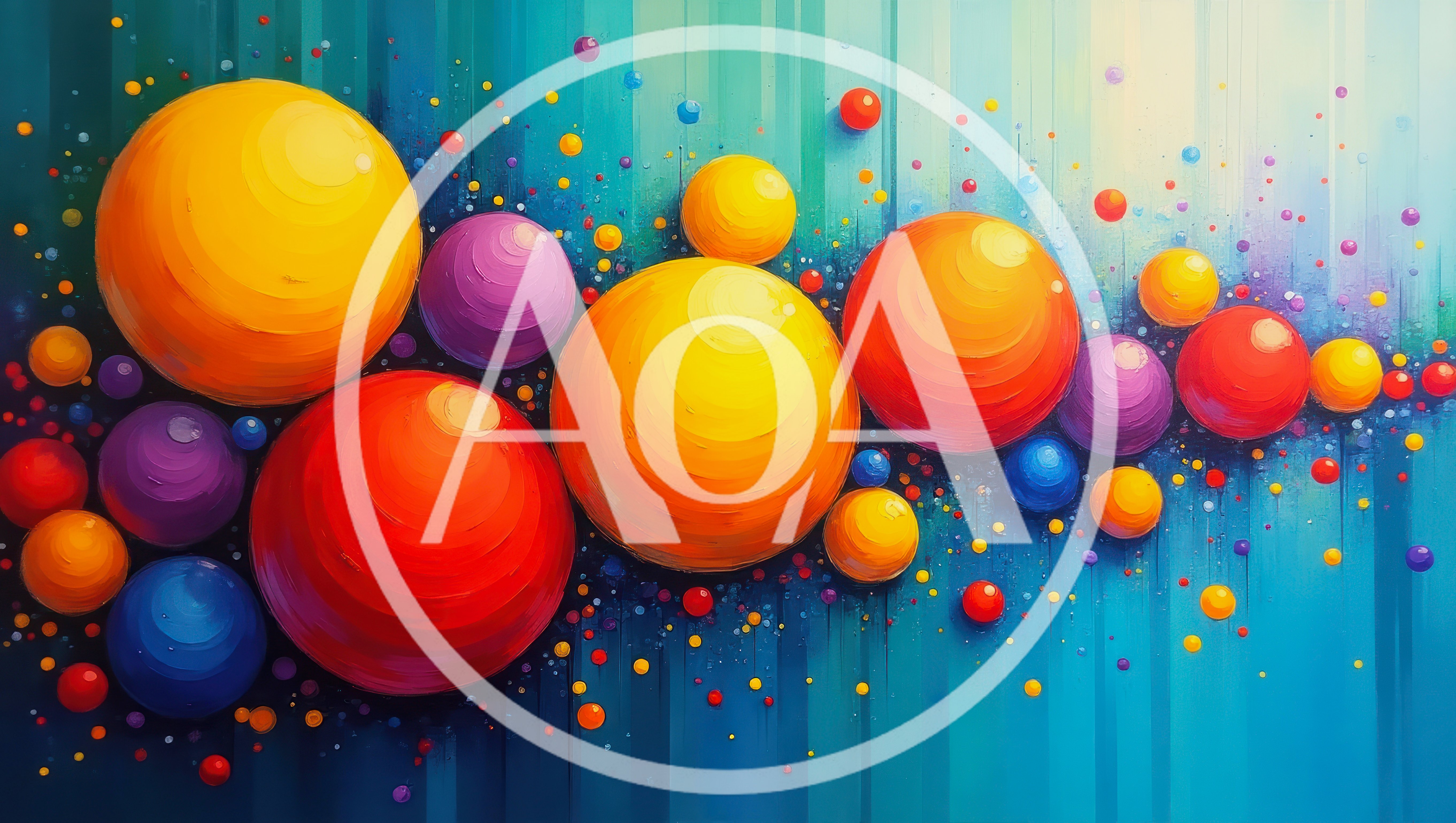 Abstract Painting Of Colorful Spheres On Blue Background