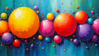 Abstract Painting Of Colorful Spheres On Textured Background