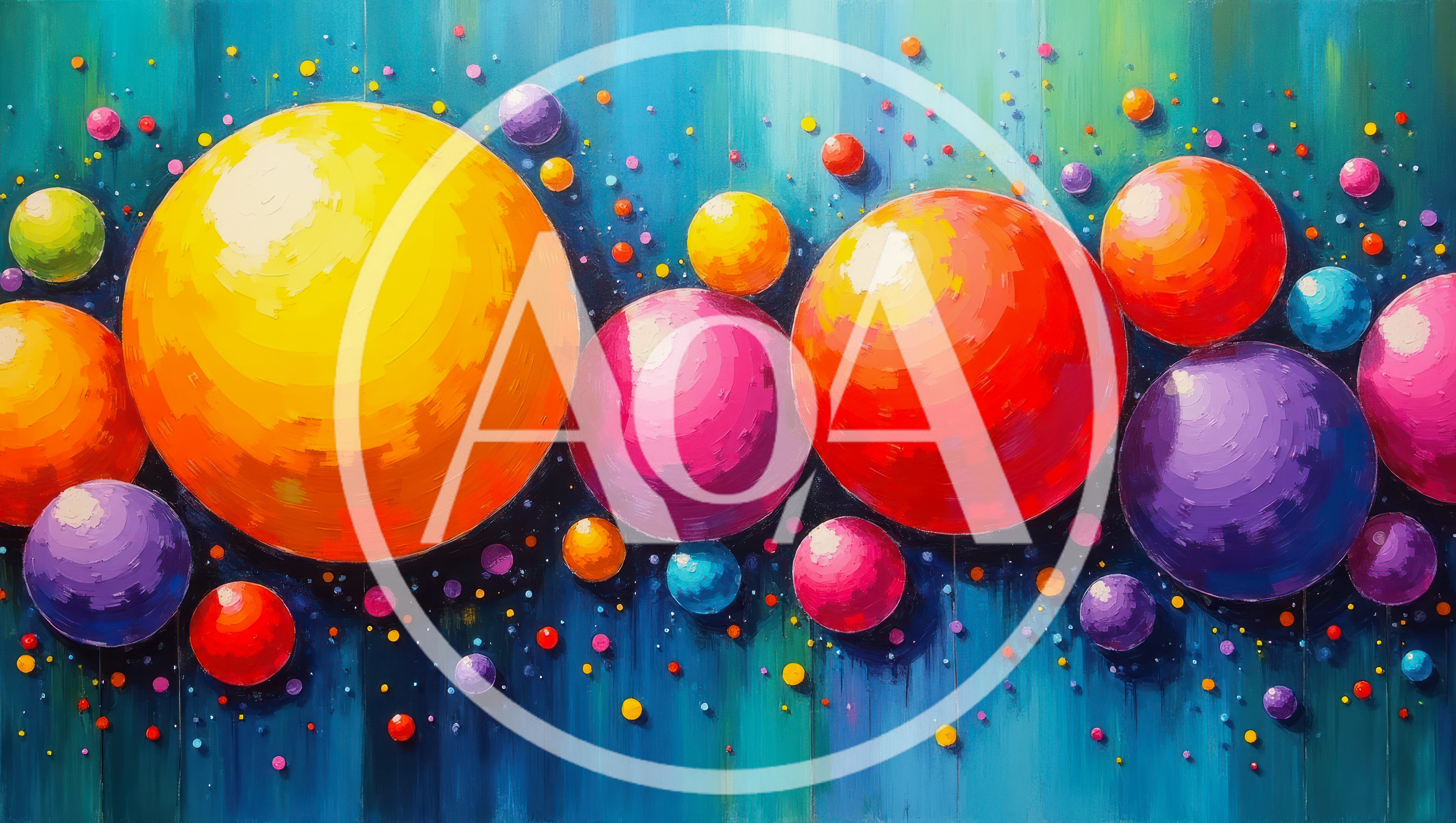 Abstract Painting Of Colorful Spheres On Textured Background