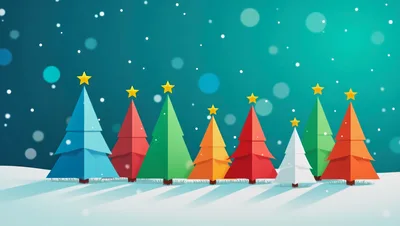 Stylized Paper Christmas Trees In A Snowy Landscape