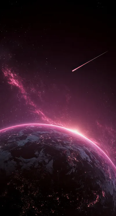 Cinematic View Of A Glowing Planet With A Meteor