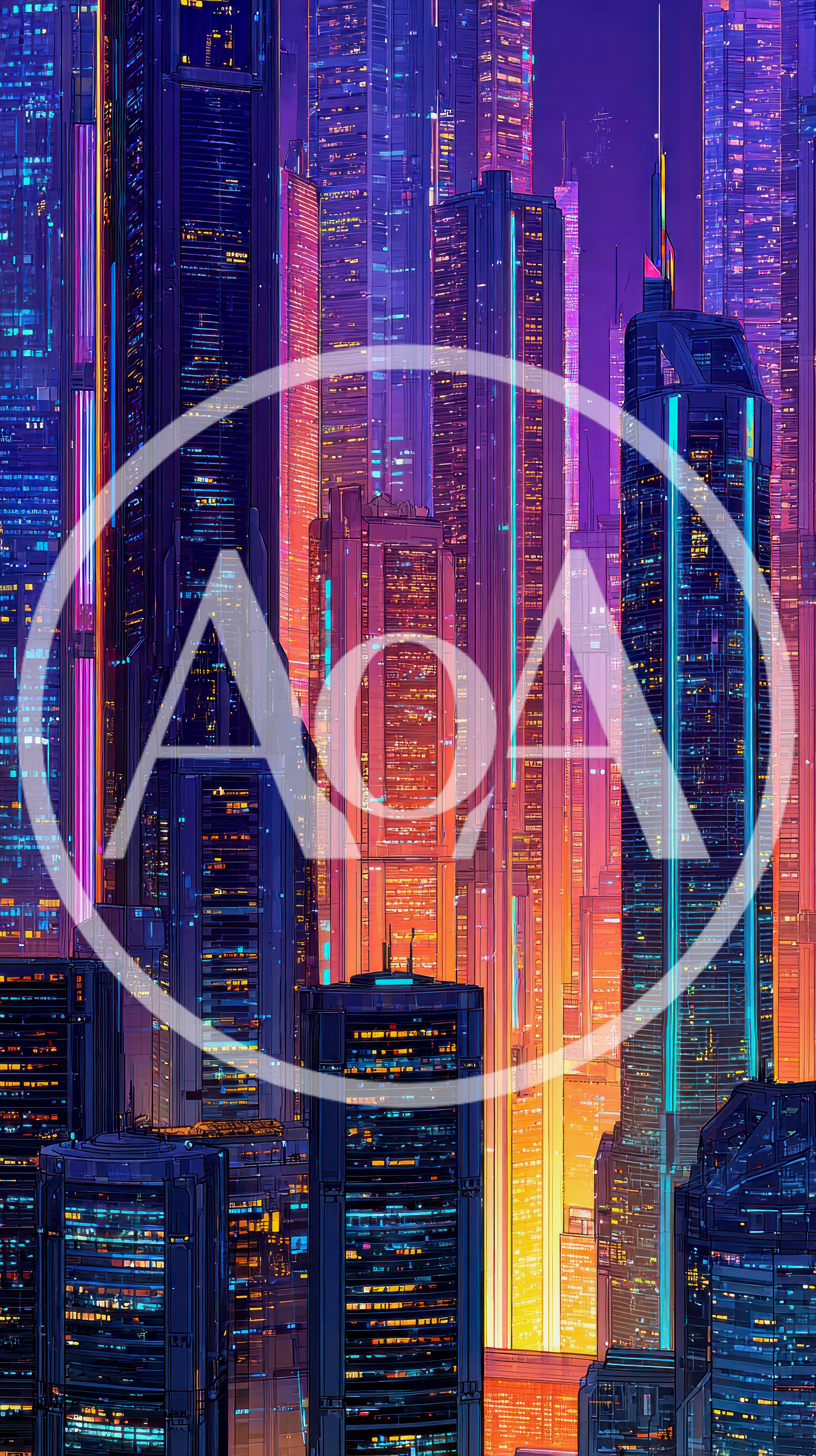 Futuristic Cyberpunk Cityscape With Glowing Neon Skyscrapers