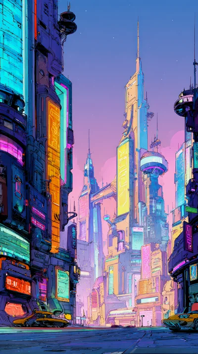 Futuristic Cyberpunk Cityscape With Neon Skyscrapers