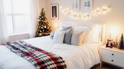 Cozy Christmas Bedroom Interior With Festive Holiday Decor