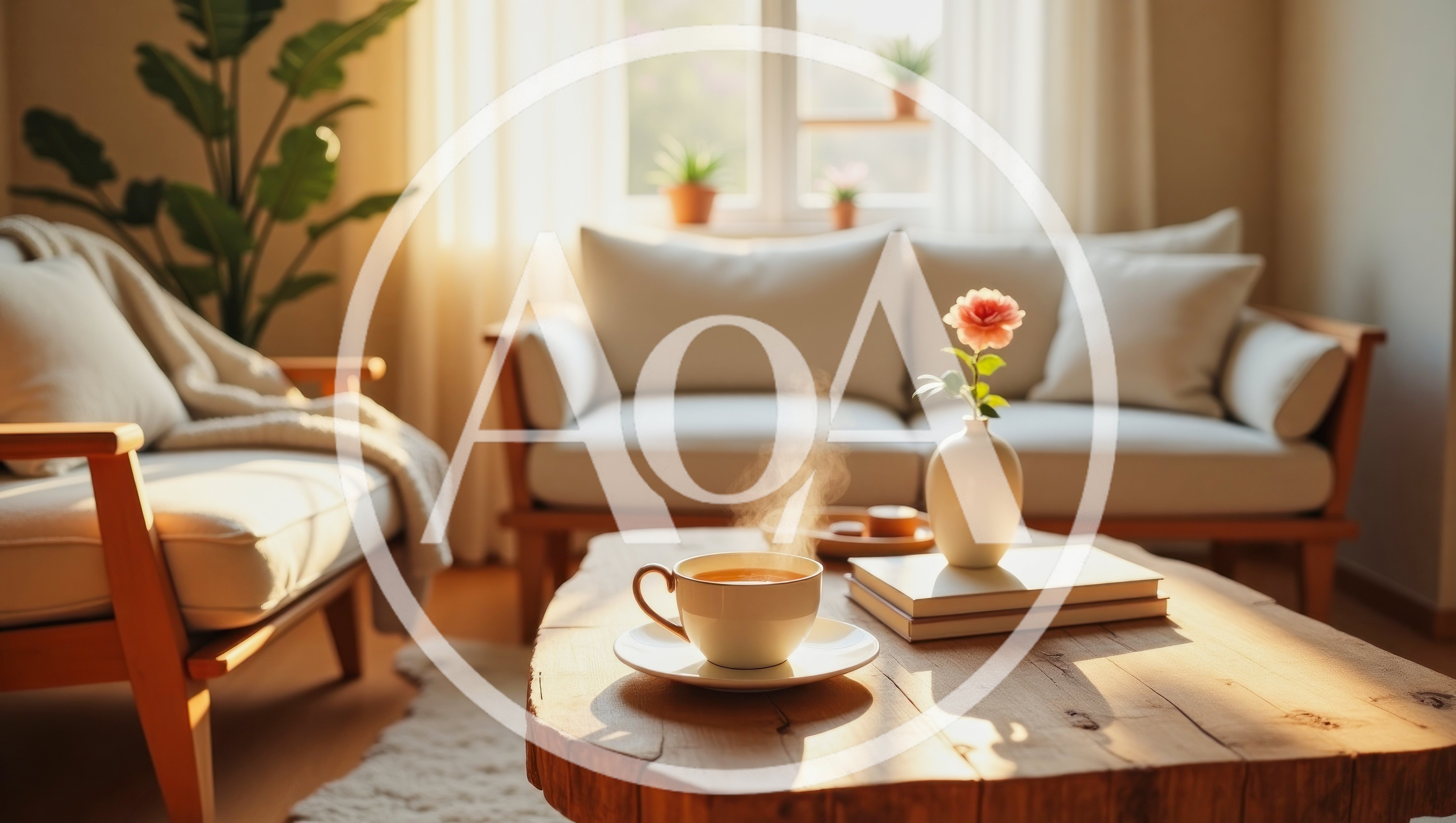 Steaming Cup Of Tea On A Rustic Wooden Coffee Table