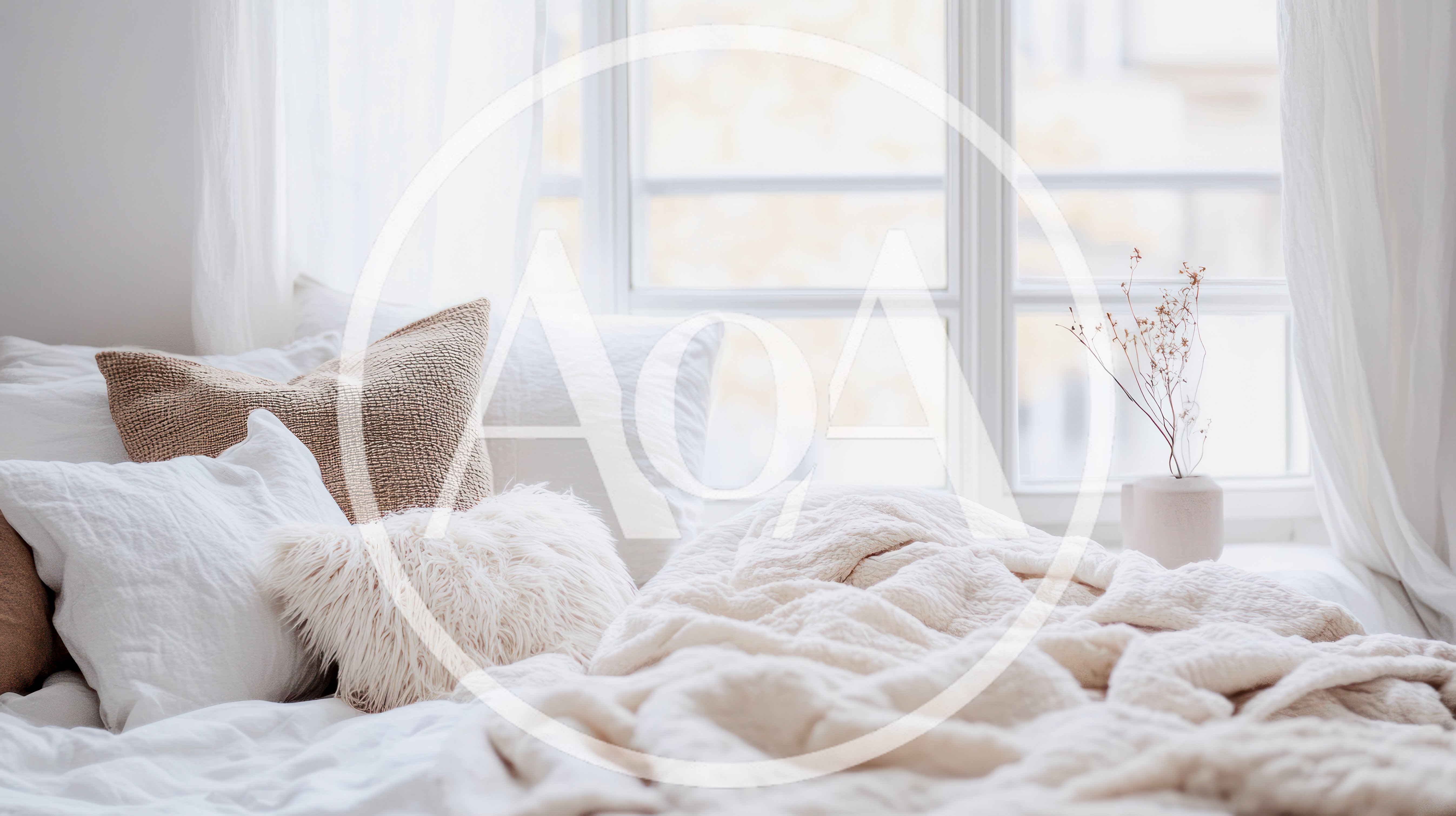 Cozy Bedroom Interior With Soft Pillows And Blanket