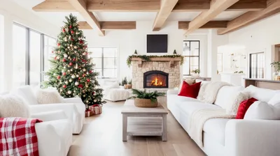 Cozy Living Room Decorated For Christmas Holidays