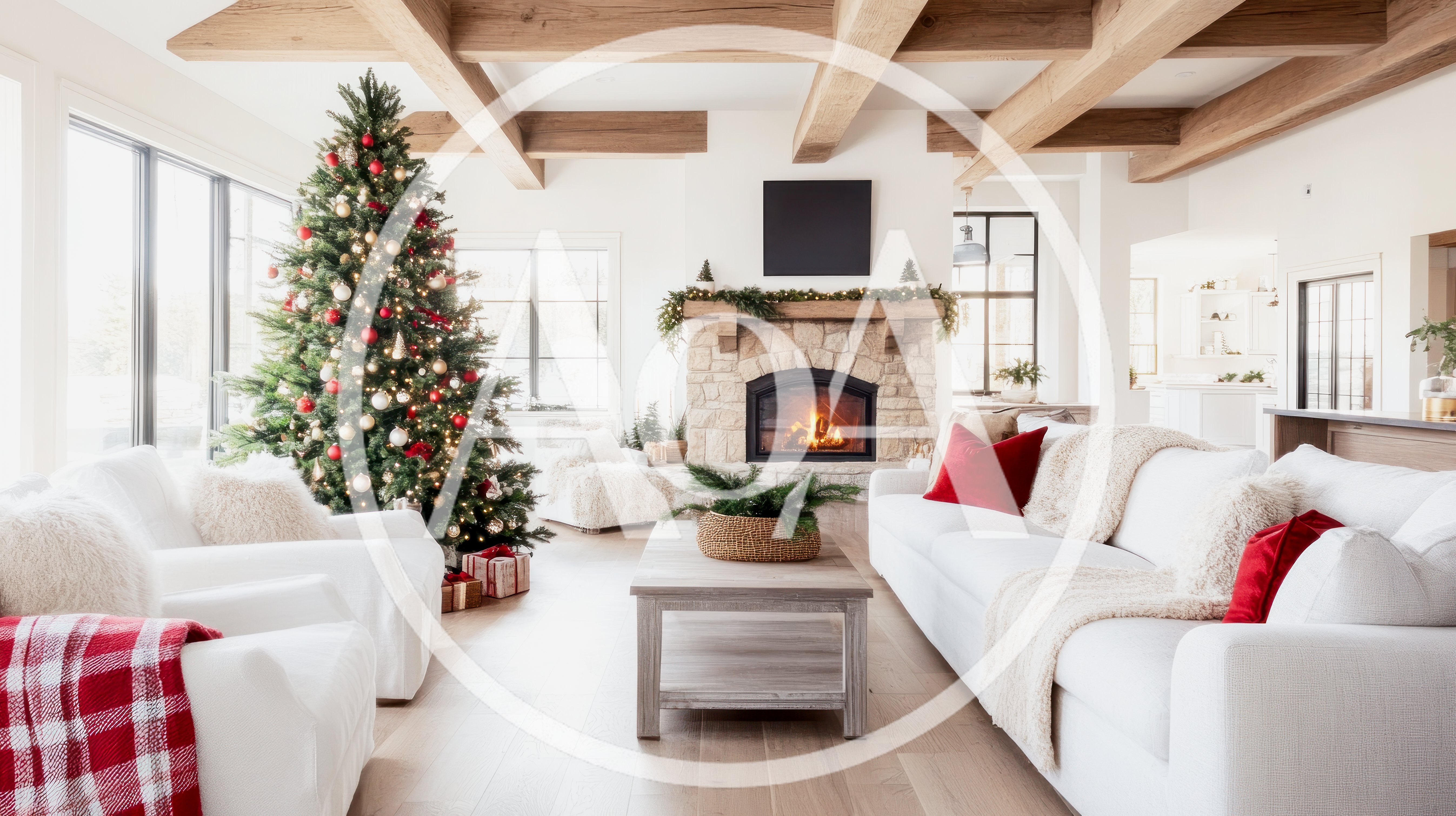 Cozy Living Room Decorated For Christmas Holidays