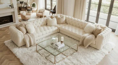 Luxurious Living Room With Tufted Sectional Sofa