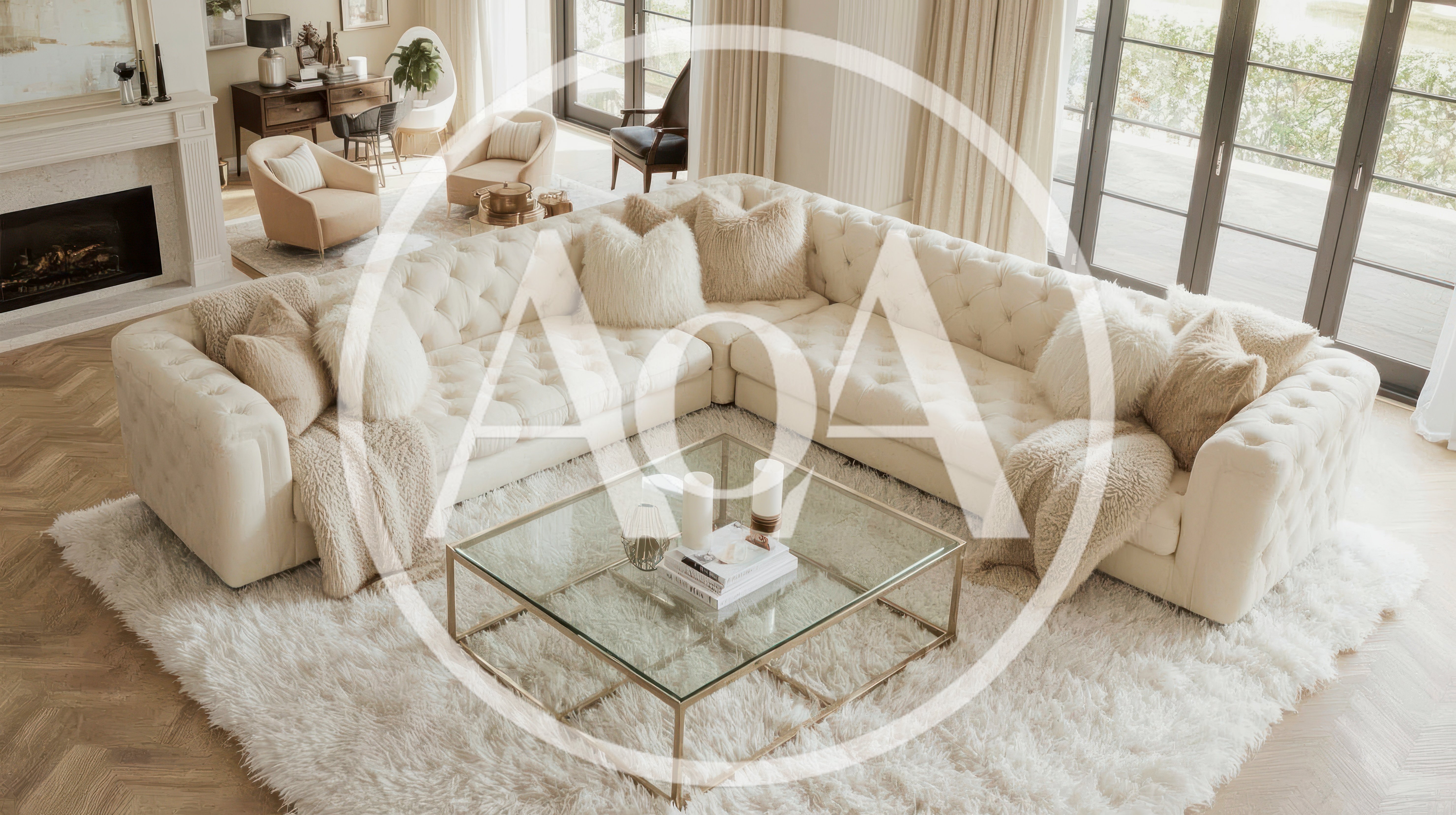 Luxurious Living Room With Tufted Sectional Sofa