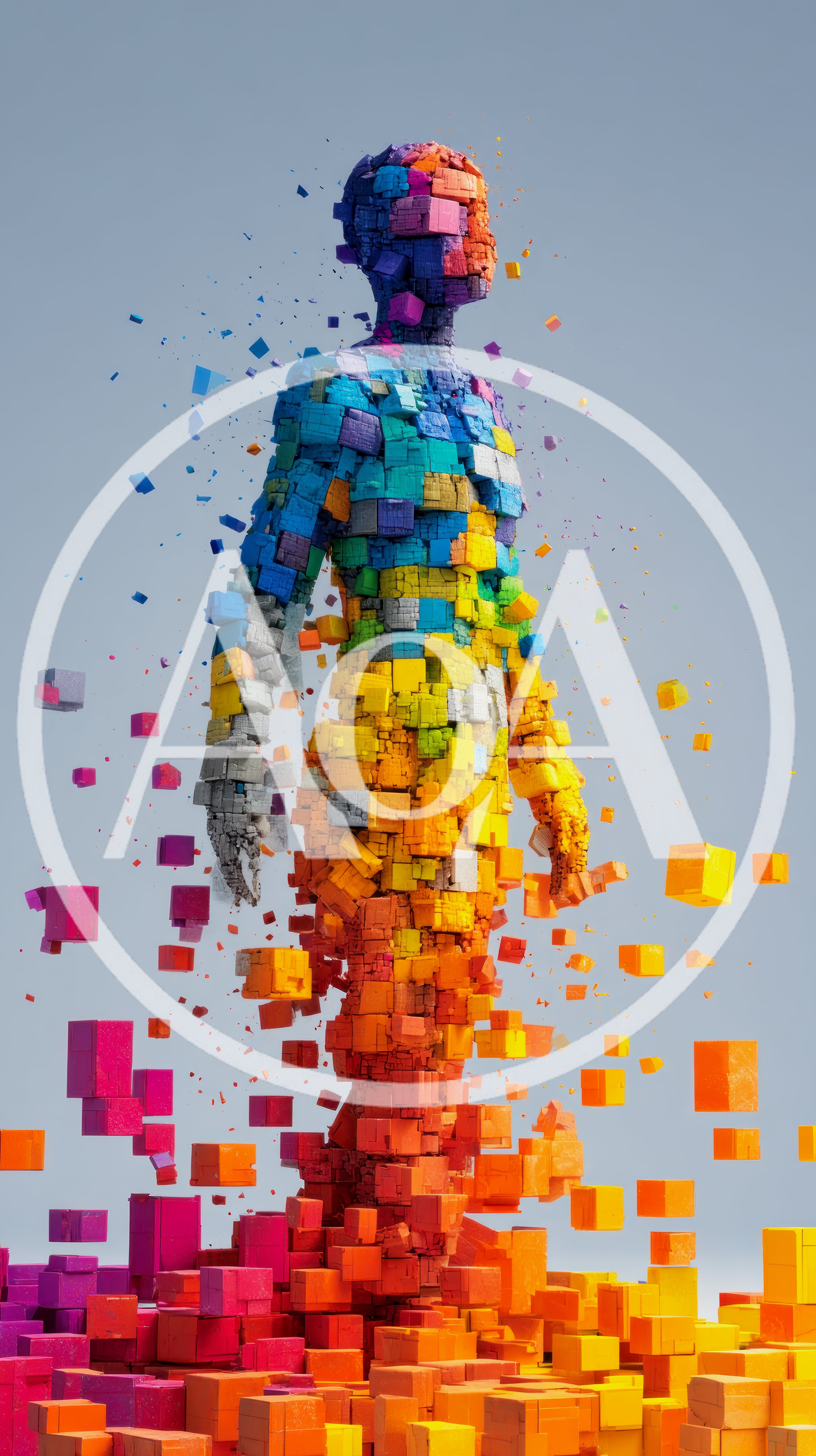 Abstract Human Figure Composed Of Colorful Floating Cubes