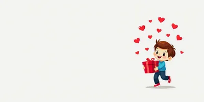 Happy Cartoon Boy Carrying A Red Gift Box