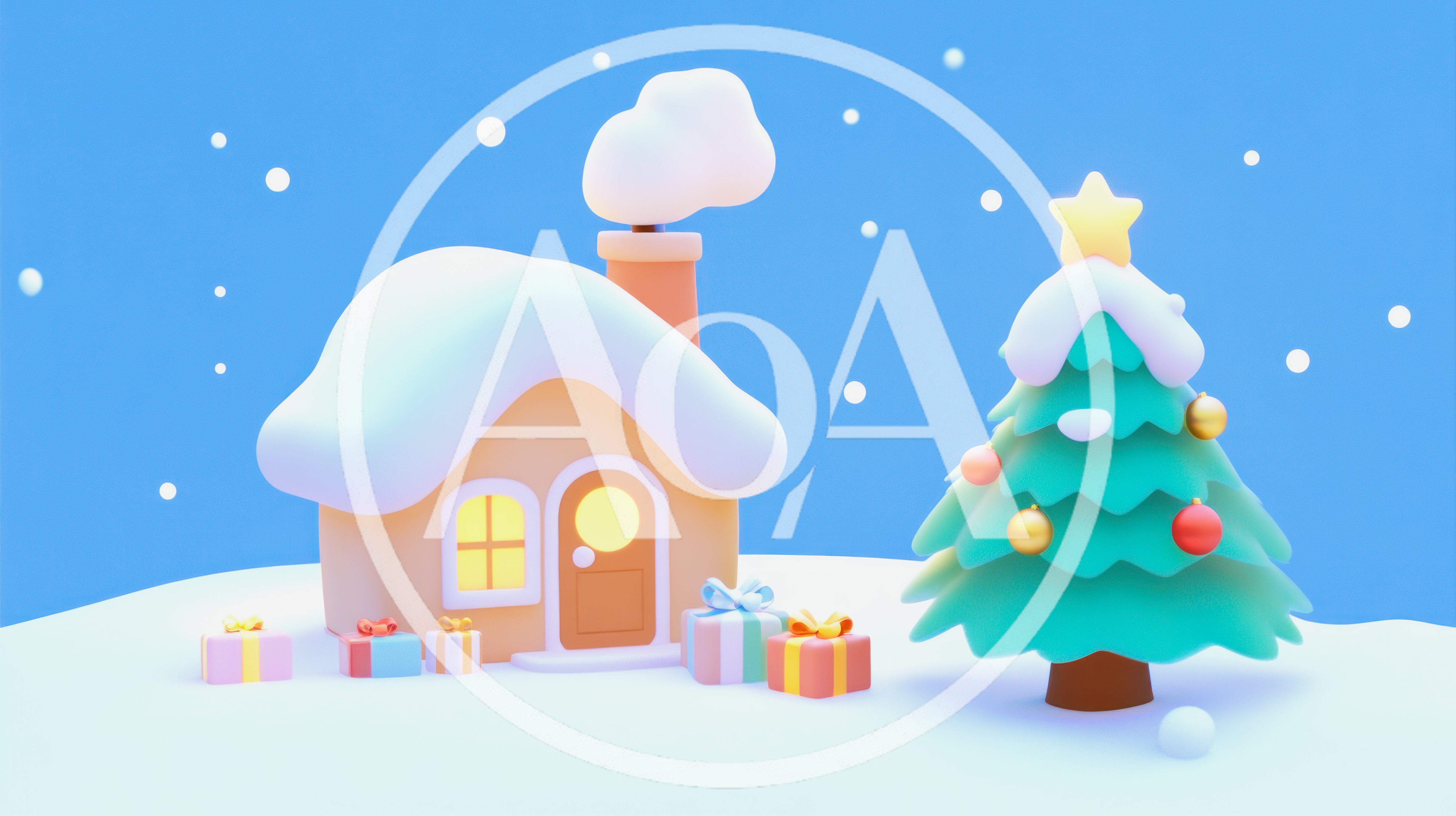 3D Rendered Christmas House And Tree With Gifts