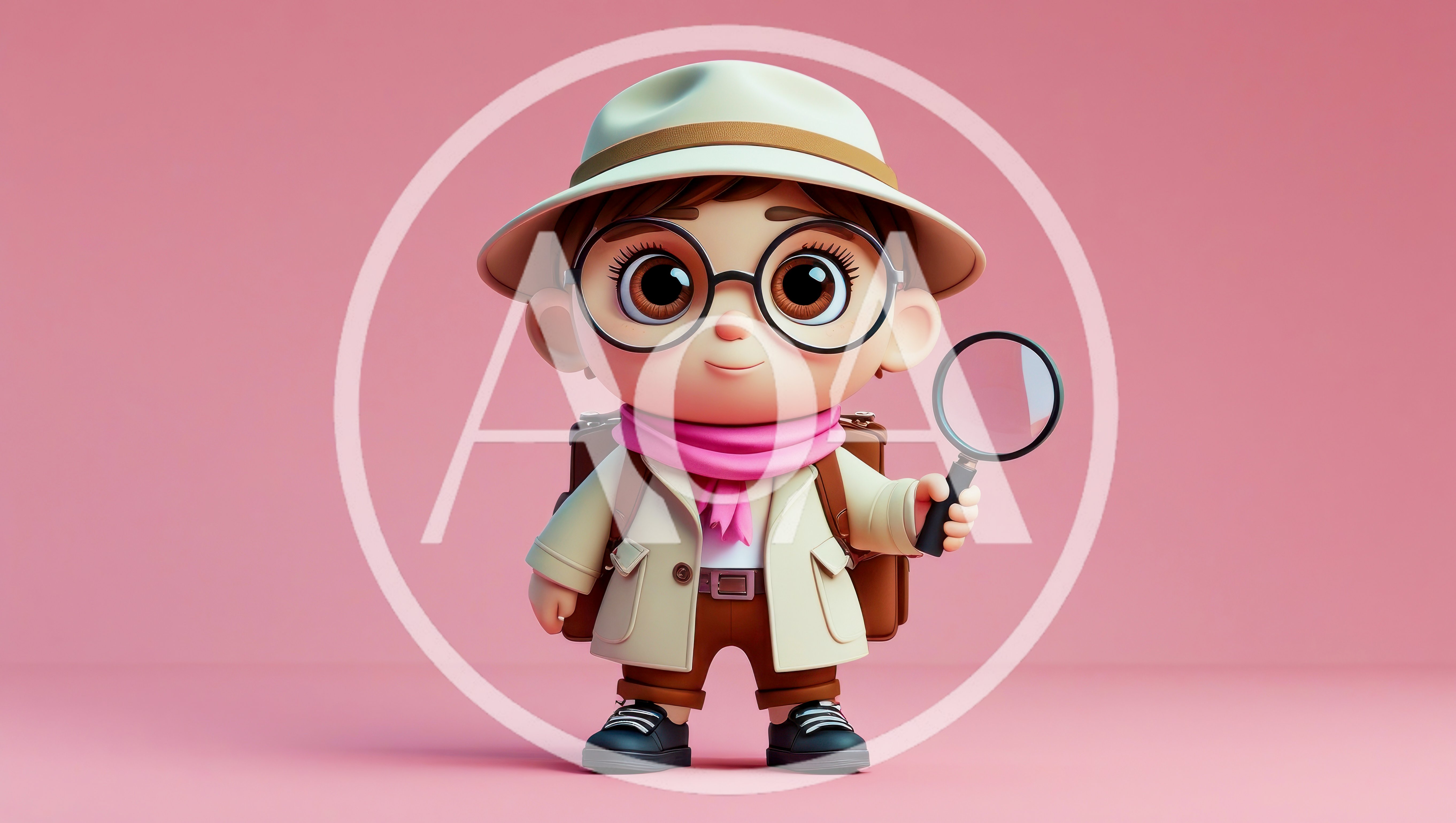 Cute Cartoon Explorer Character Holding A Magnifying Glass