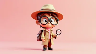 3D Cartoon Detective Character Holding A Magnifying Glass