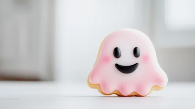 Pink Ghost Shaped Sugar Cookie On White Surface