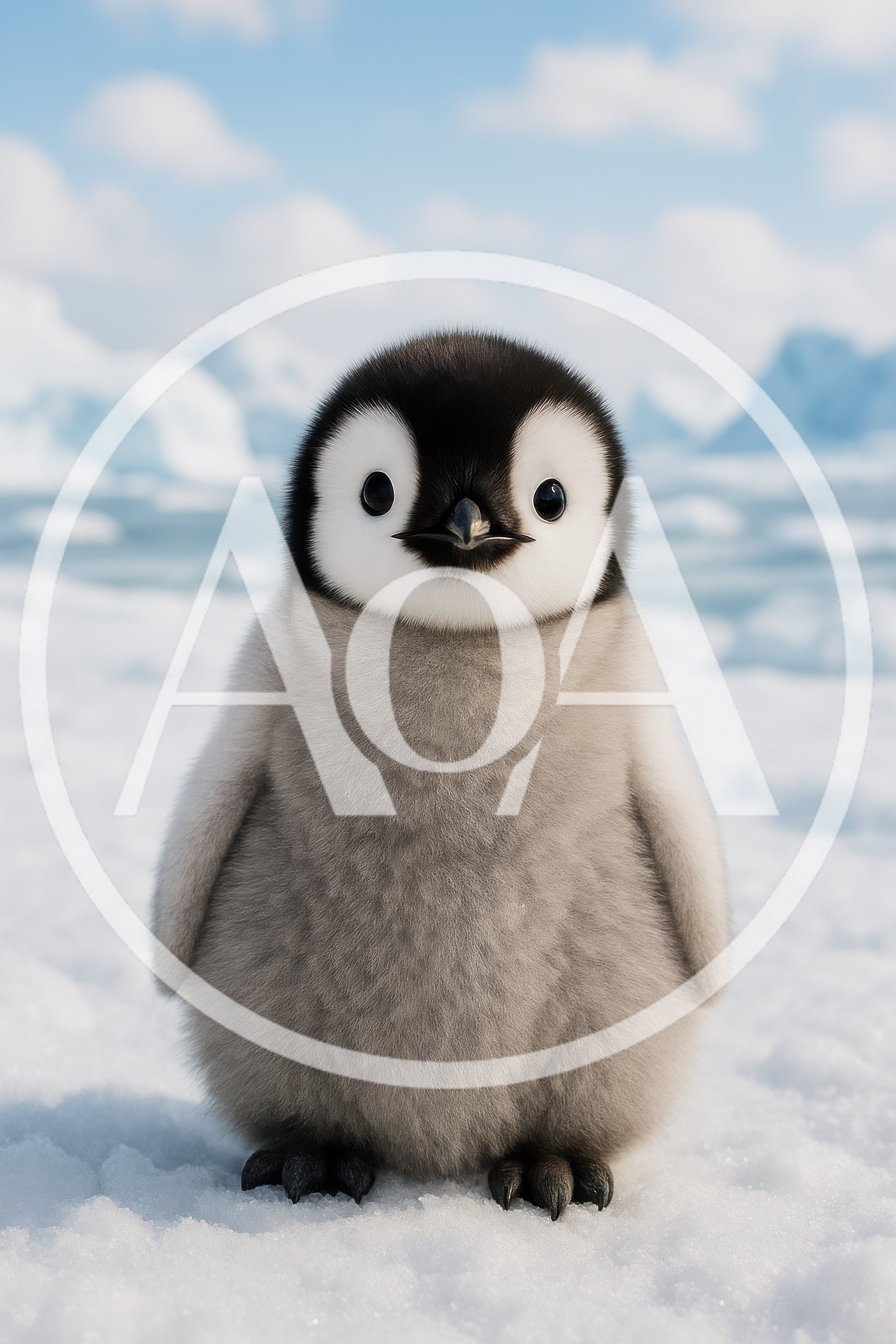 Cute Baby Emperor Penguin Standing On Ice