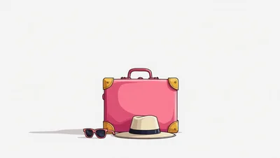 Pink Suitcase With Sun Hat And Sunglasses