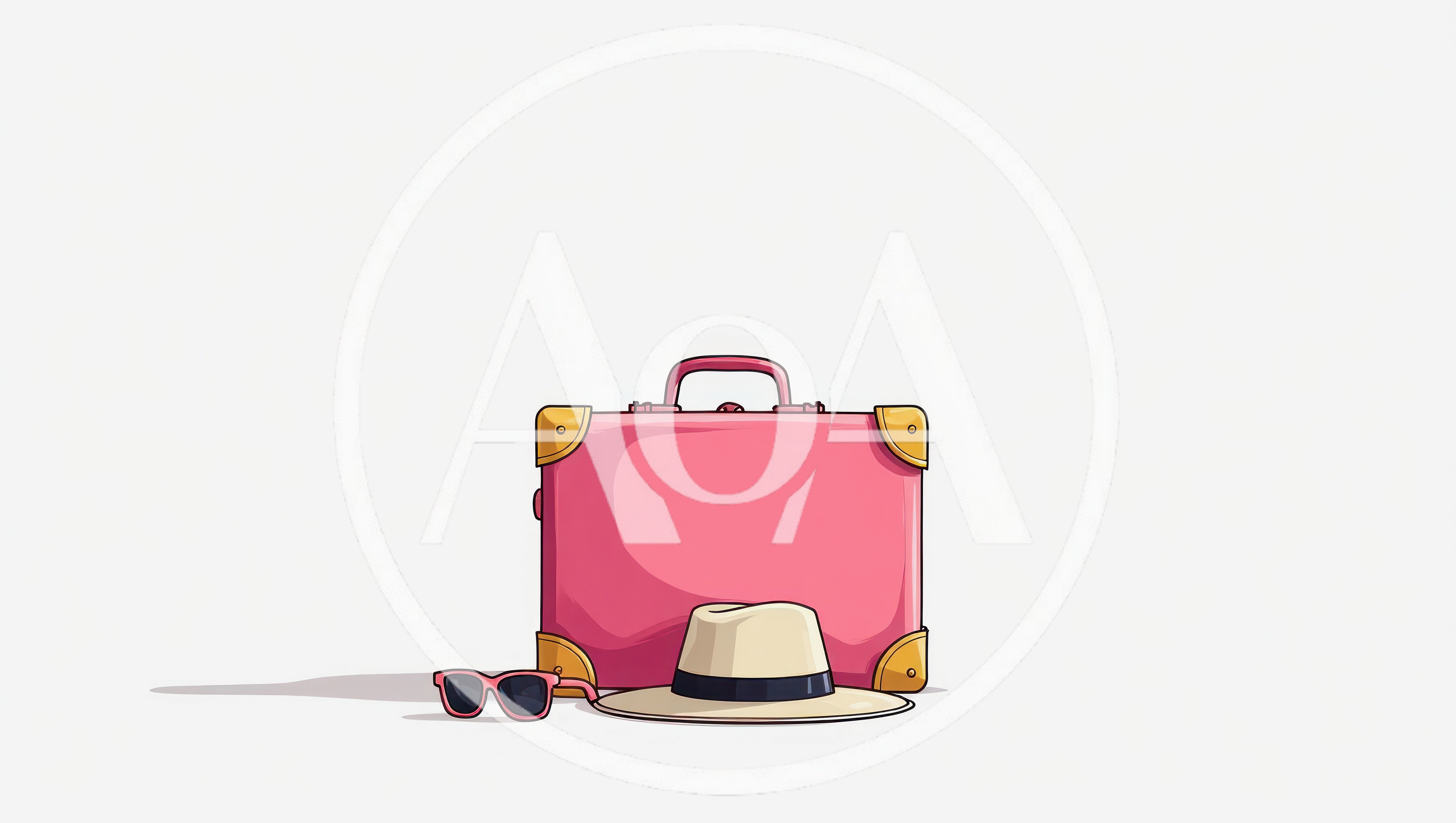 Pink Suitcase With Sun Hat And Sunglasses
