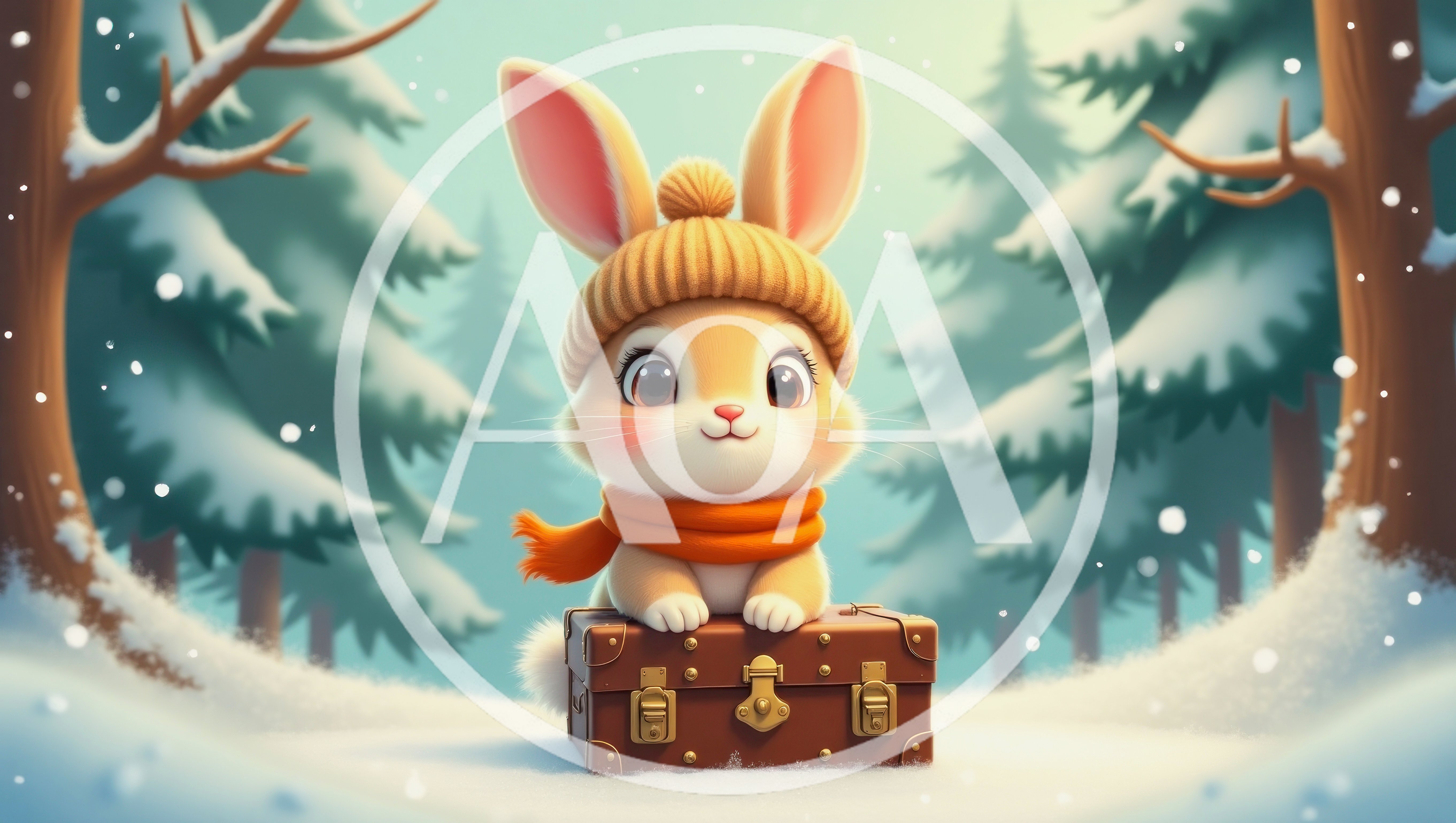 Cute Cartoon Bunny Sitting On A Vintage Suitcase