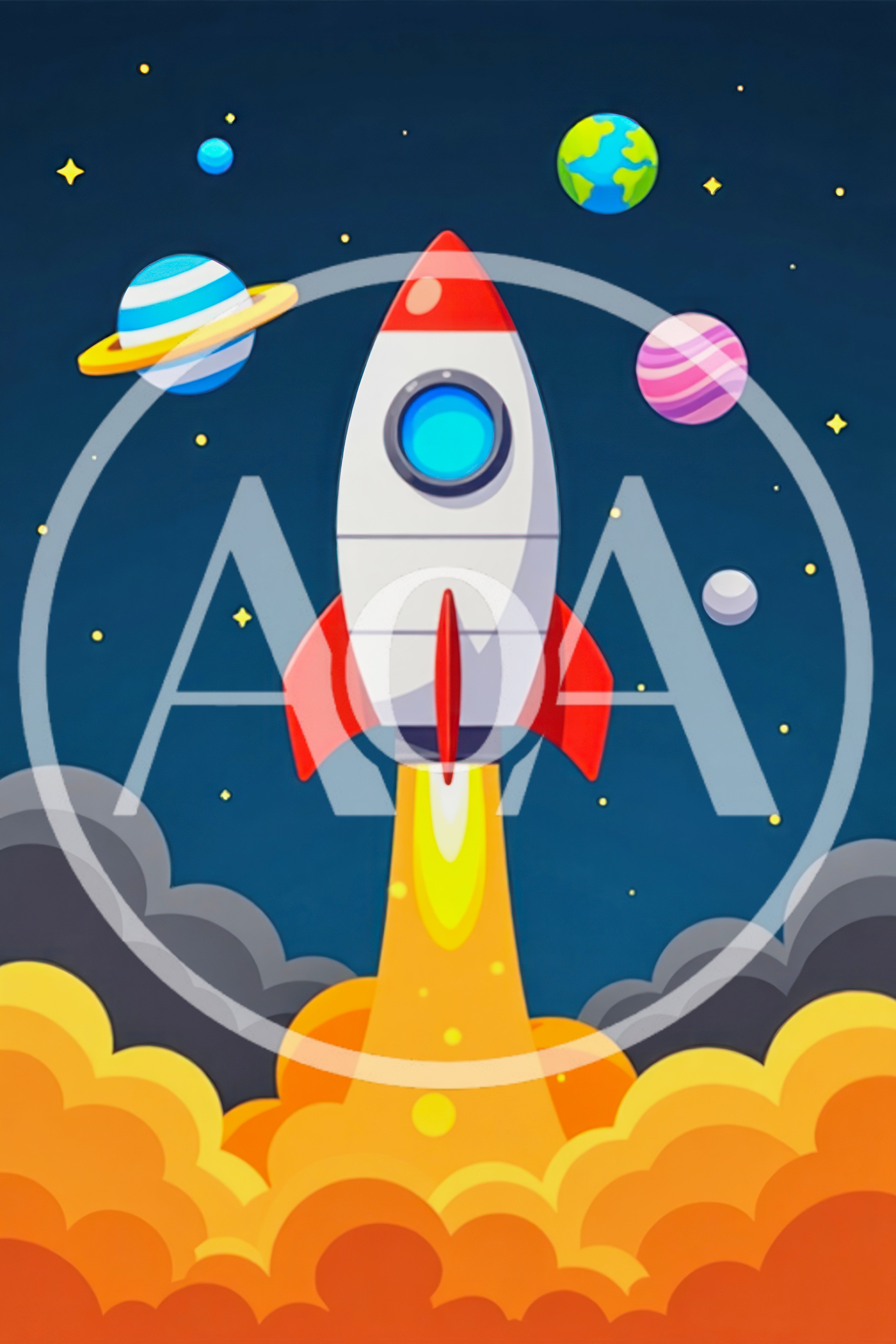 Cartoon Rocket Ship Launching Into Outer Space