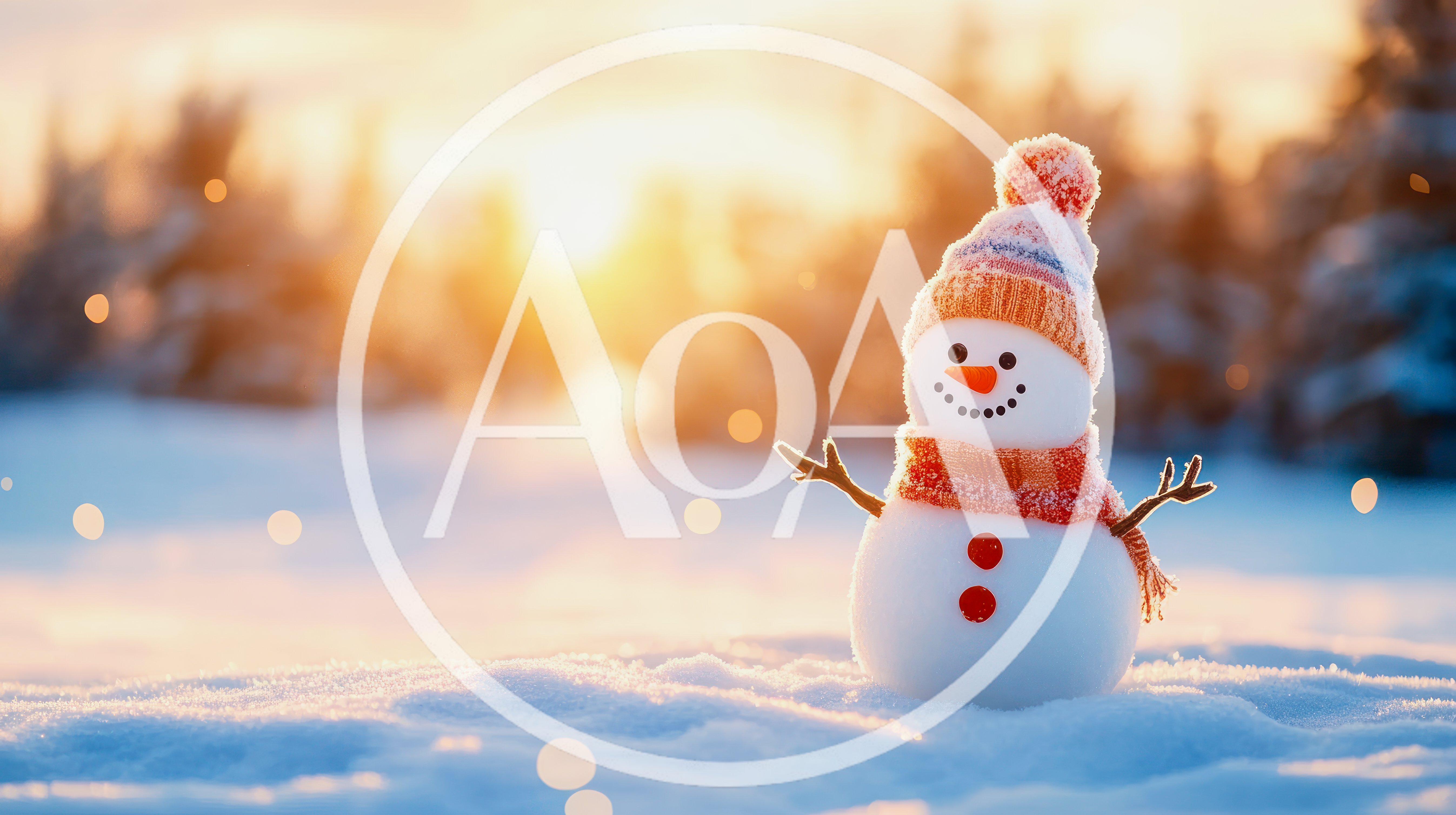 Cute Snowman Standing In Snowy Winter Landscape