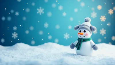 Cute Snowman Wearing A Hat And Scarf