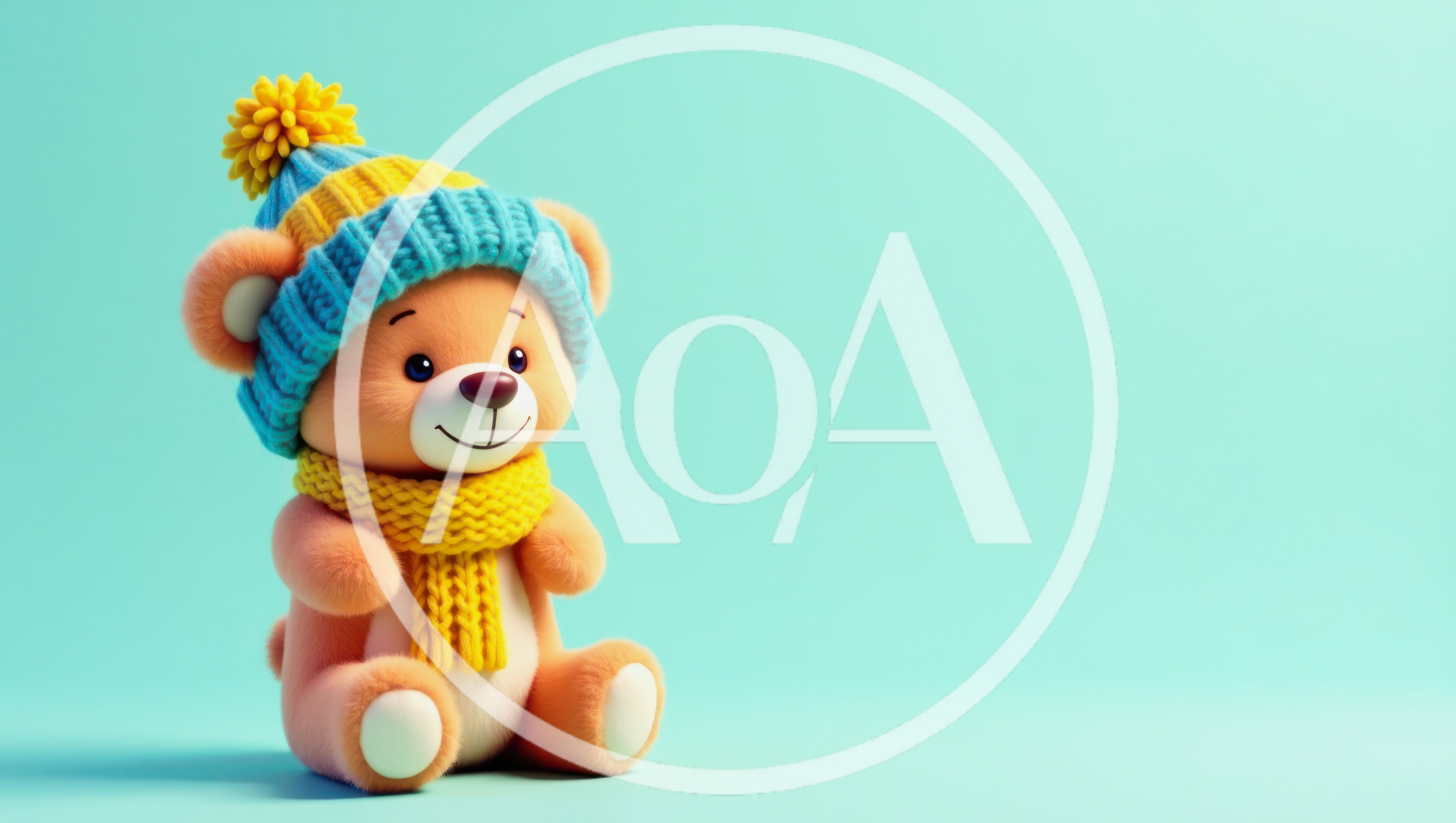Cute Teddy Bear Wearing Winter Hat and Scarf