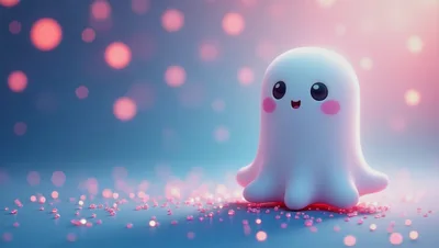 Cute Cartoon Ghost Character With Pink Cheeks