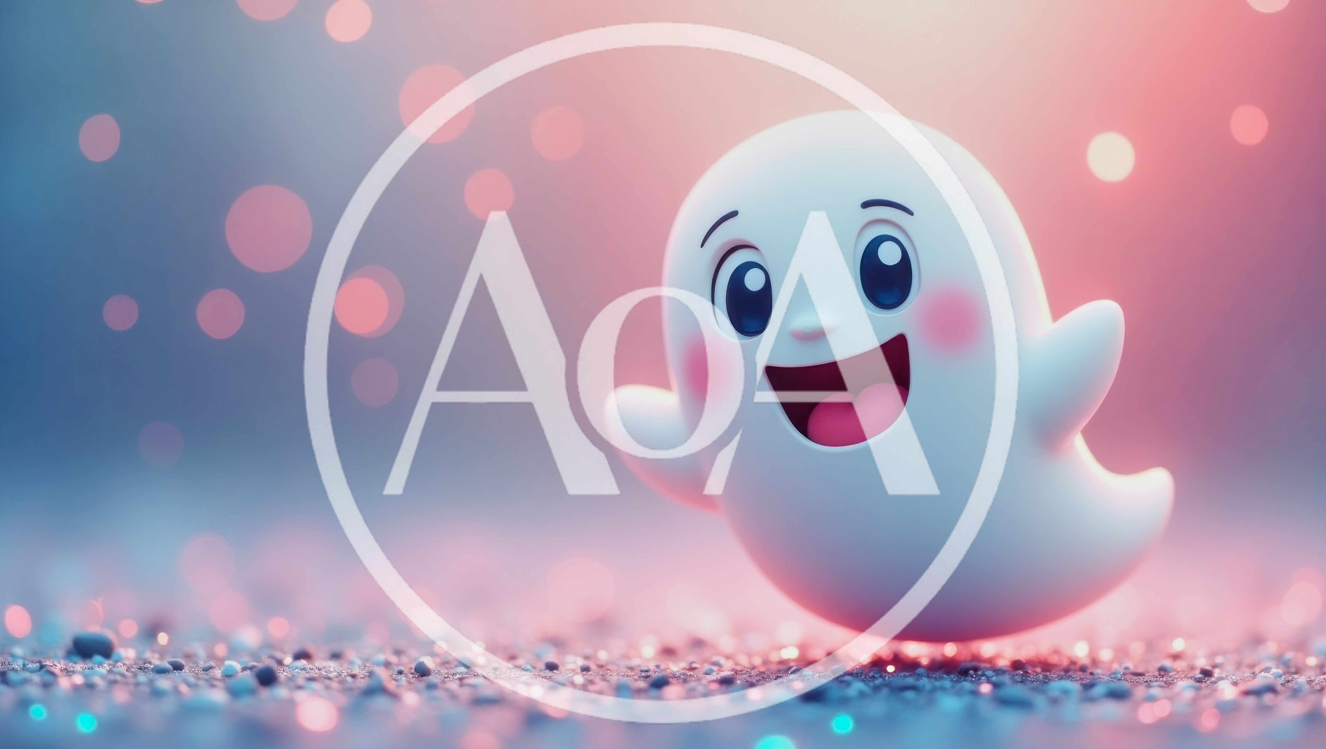 Cute Cartoon Ghost Character Floating Over Glittering Surface